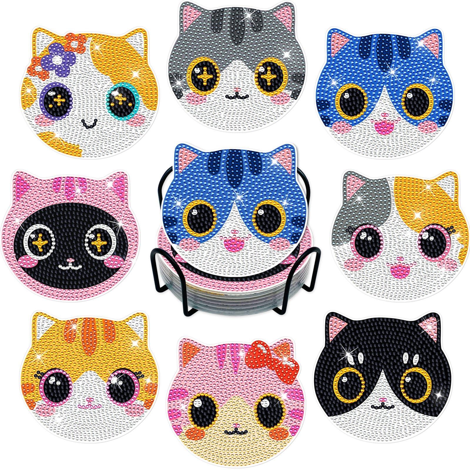 ZTOTZ 8 Pcs Cat Diamond Art Coasters Kit for Adults