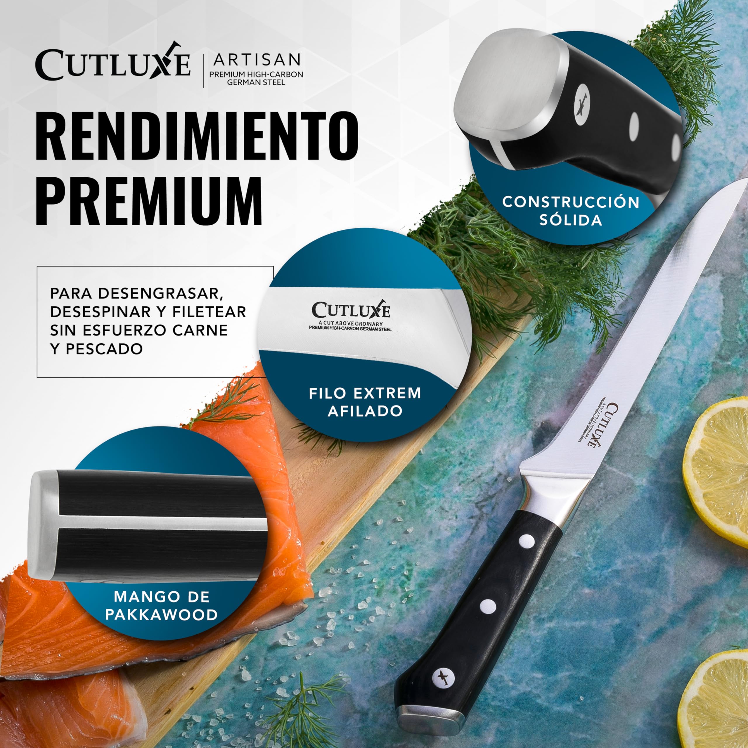 Cutluxe Set de Cuchillos Trinchar Profesional BBQ (2 piezas) - Cuchillo Jamonero Profesional de Carne Y Cuchillo Deshuesador - Cuchillos Cocina con Acero Alemán - Mango Ergonómico - Serie Artisan
