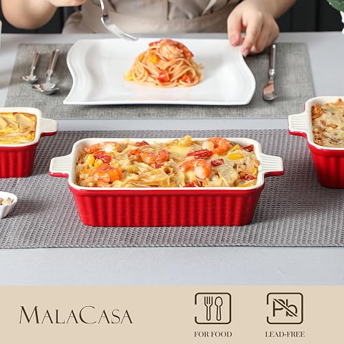 MALACASA, Series Bake, Rectangular Baking Dish Set of 4 (9"/11"/12"/14"), Oven to Table Baking Dish with Ceramic Handles Ideal for Lasagne/Pie/Casserole/Tapas, Red - 3