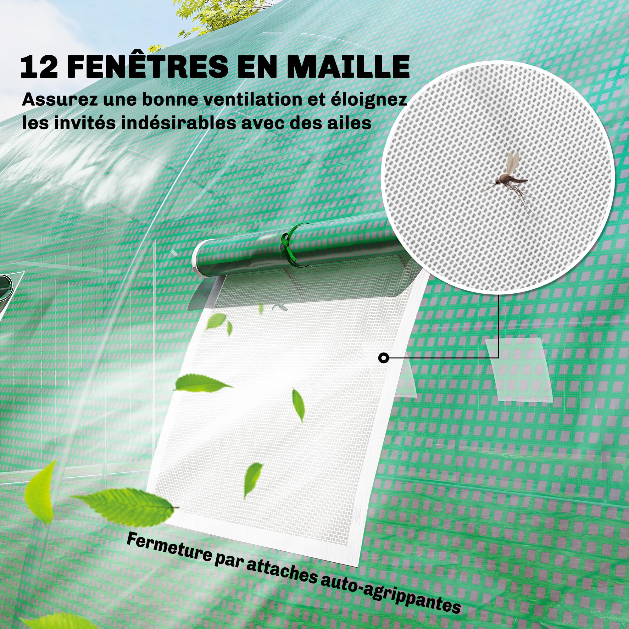 Outsunny Serre Tunnel de Jardin 24m² 395x595x199cm, Acier Galvanisé Ø25mm et Structure Renforcée - Serre Maraîchère en Bâche PE 140g/m², 12 Fenêtres & 2 Portes, Idéale Potager & Hivernage, Vert