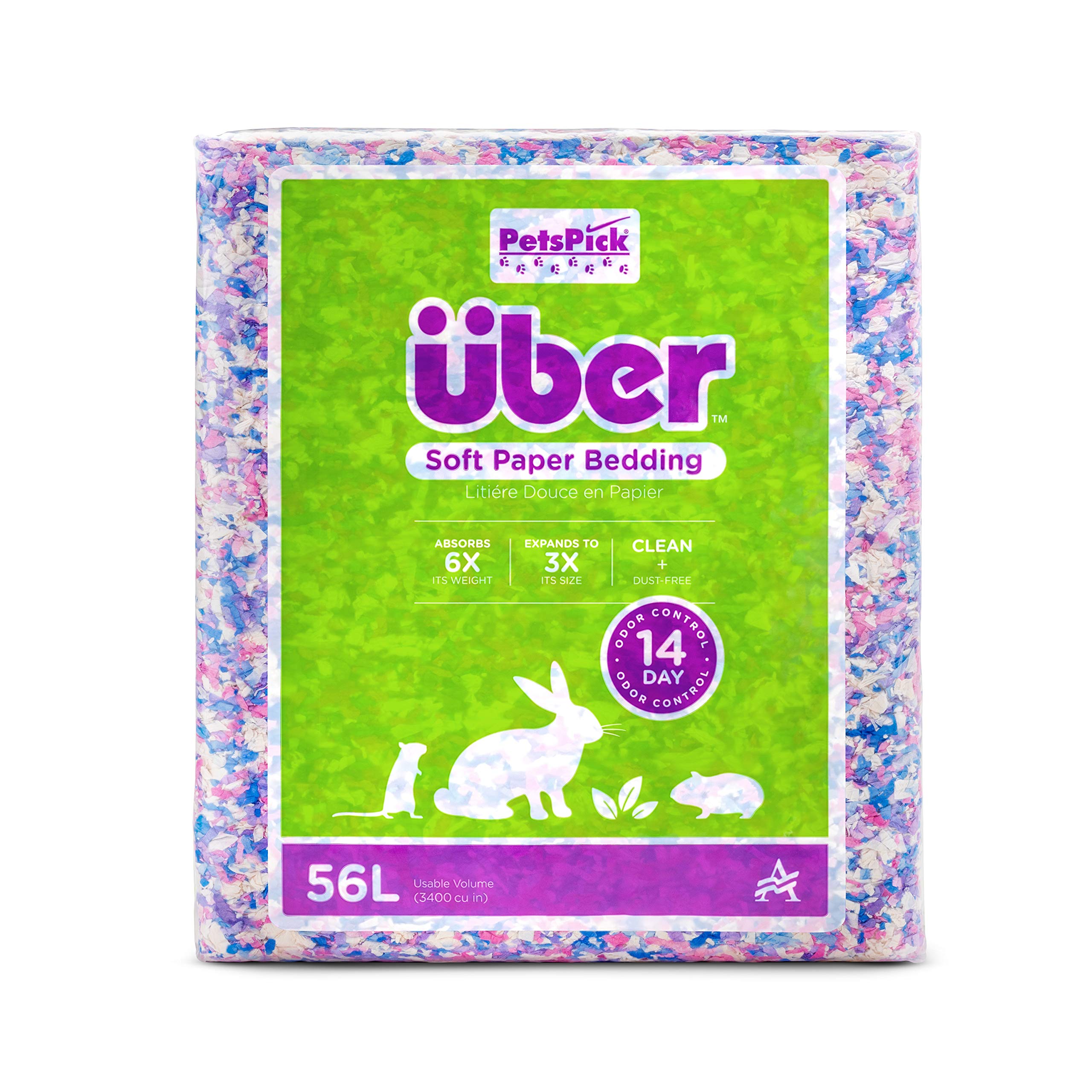 PETSPICK Uber Litière en papier souple pour petits animaux, confettis, 56 L