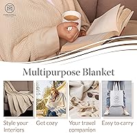 Vista 3 de Threadmill Home - Manta de lino de tamaño King, 100% algodón, color blanco, con diseño espiga., Algodón, Beige, King