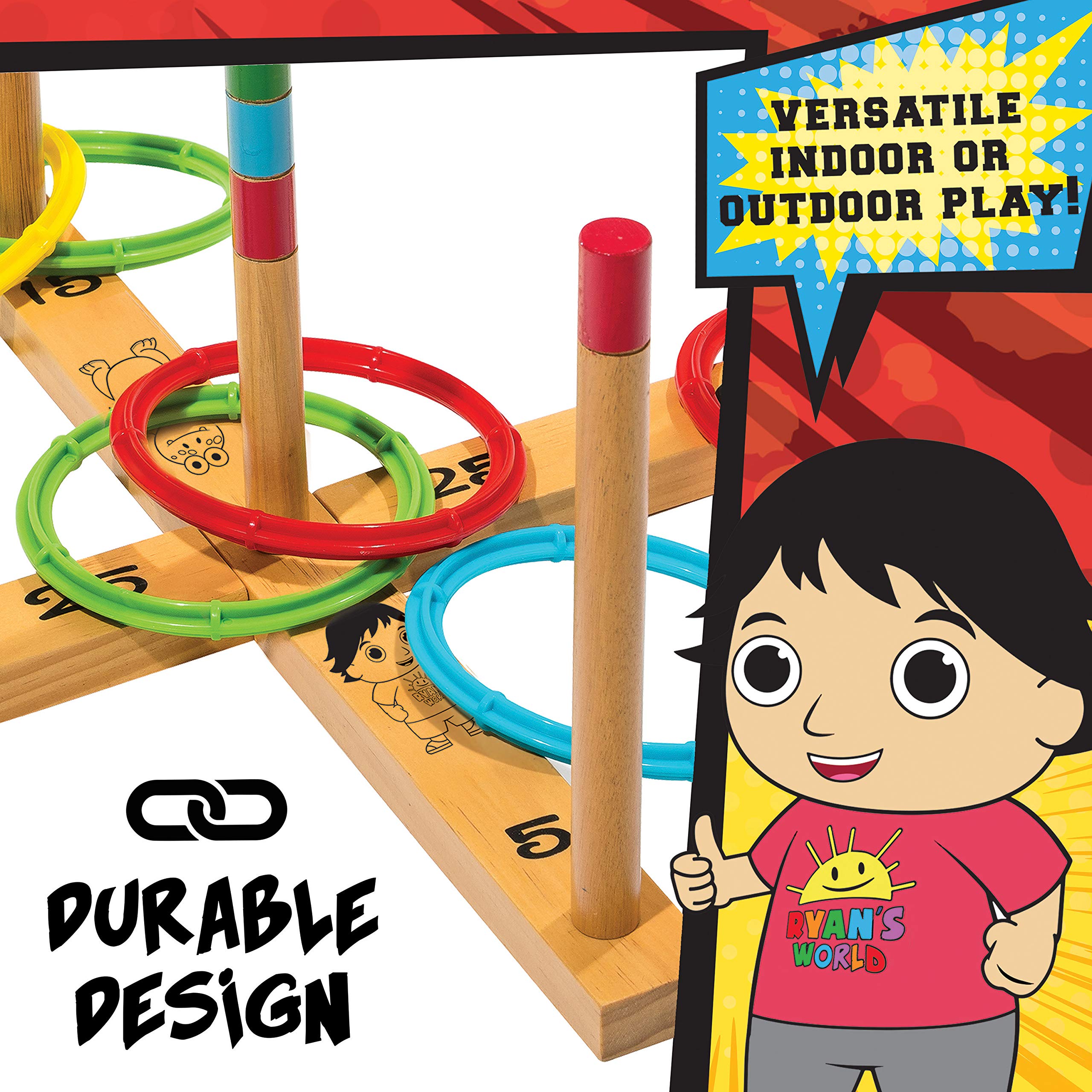 Franklin Sports Ryan's World Ring Toss - Great for Kids - Indoor Outdoor Use - Durable Wood Construction - Includes Target and Rings