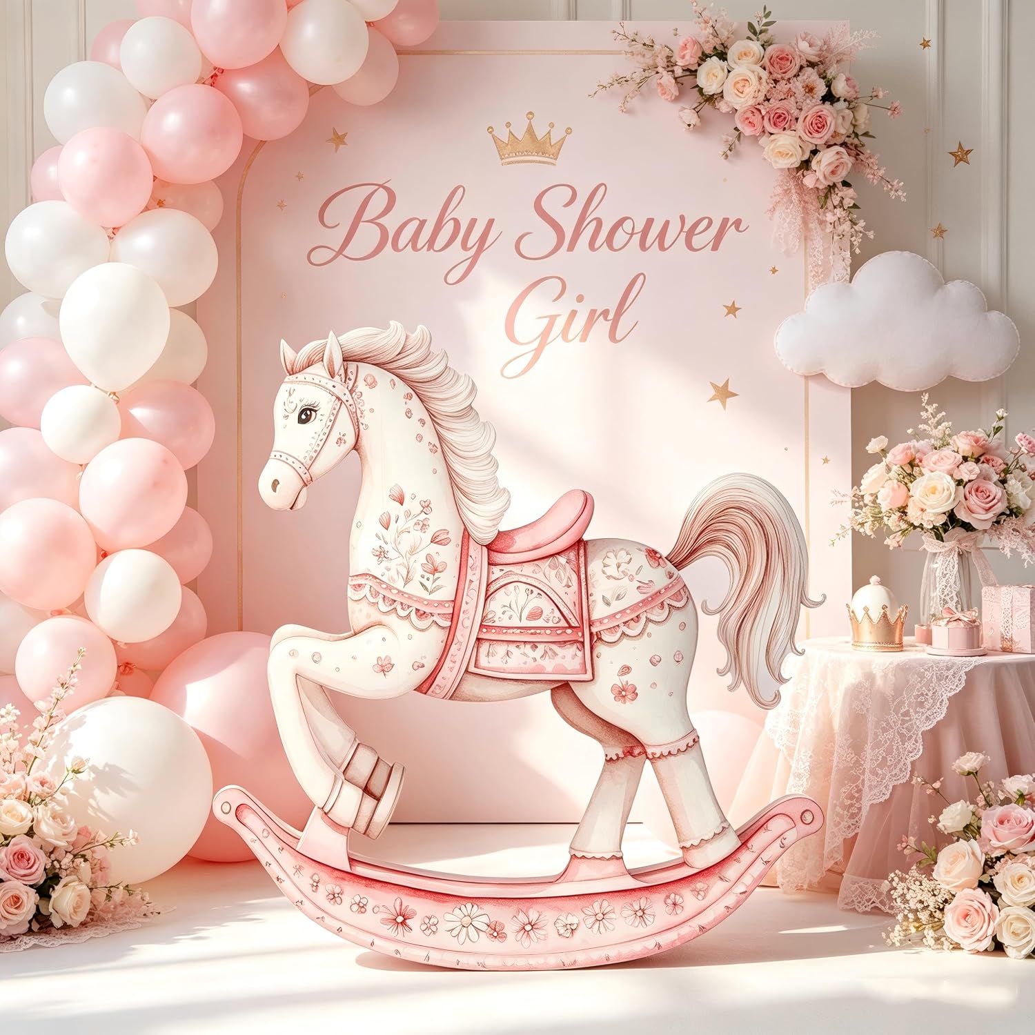 41.7" Rocking Horse Cardboard Animal Photo Booth Props Life Size Cardboard Rocking Horse Birthday Cutout Standup Photography Background for Baby Shower Party Supplies Outdoor Decoration