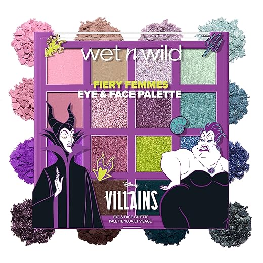 Wet n Wild X Disney Villains Fiery Femmes Eye & Face Palette, 16 High Pigmentation Eyeshadow Palette for Face, Matte, Shimmer and Glitter