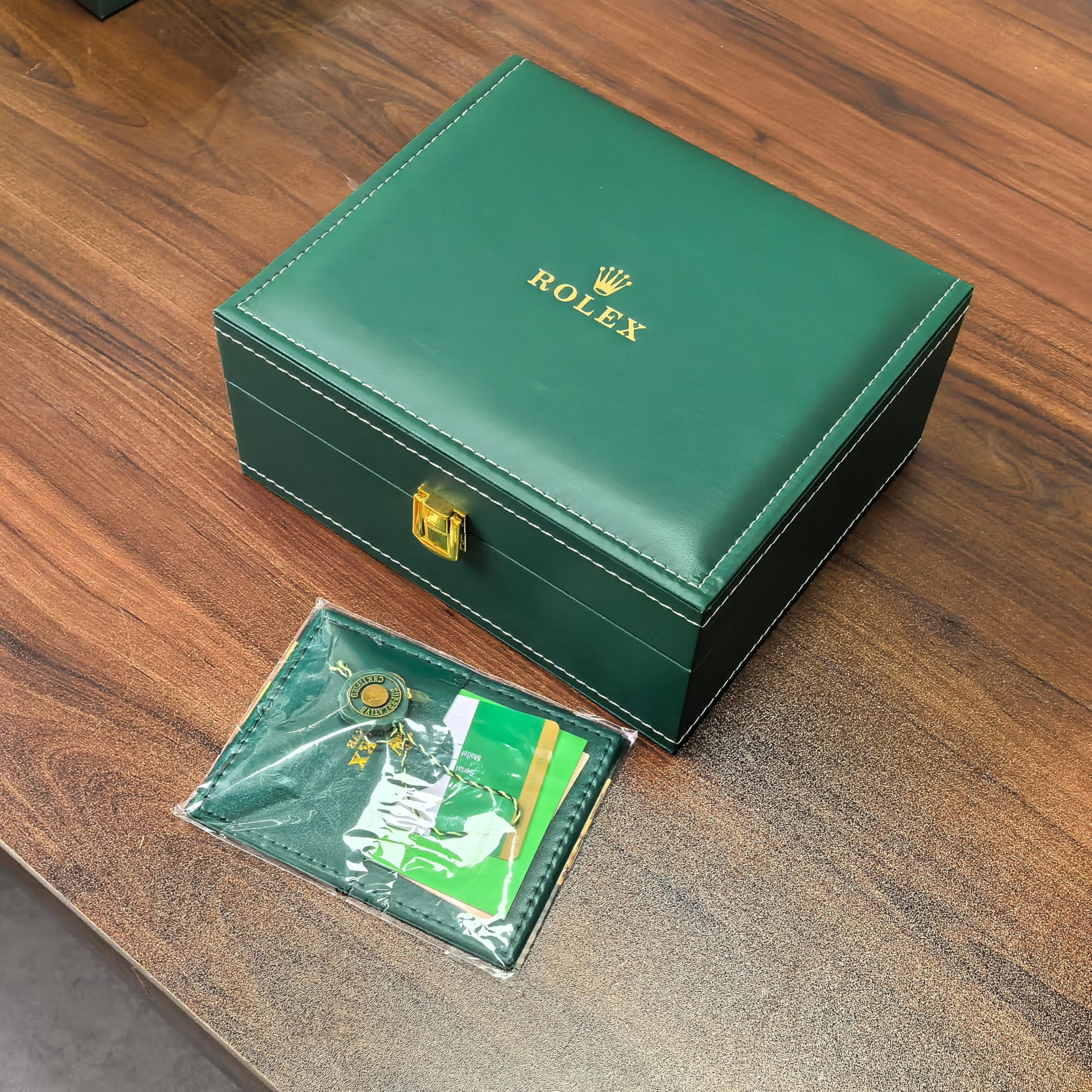 Estuche Soporte de Reloj Acabado de Cuero Verde Marco de Madera Maciza Caja de Reloj para Rolex GMT