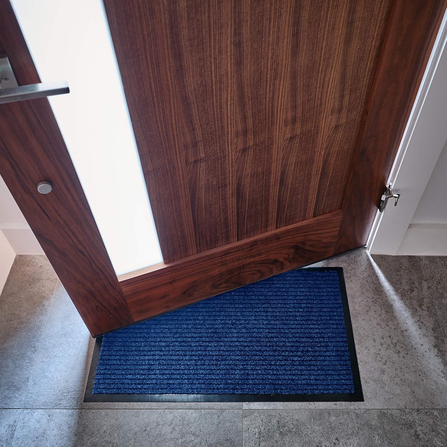 Sierra Concepts 2-Pack Front Door Mat Ribbed Blue - Indoor Outdoor Floor Doormat Entryway Welcome Mats - Entrance Shoe Scraper, Entry Inside Outside Garage Traffic Utility Porch Area, 30" x 17"