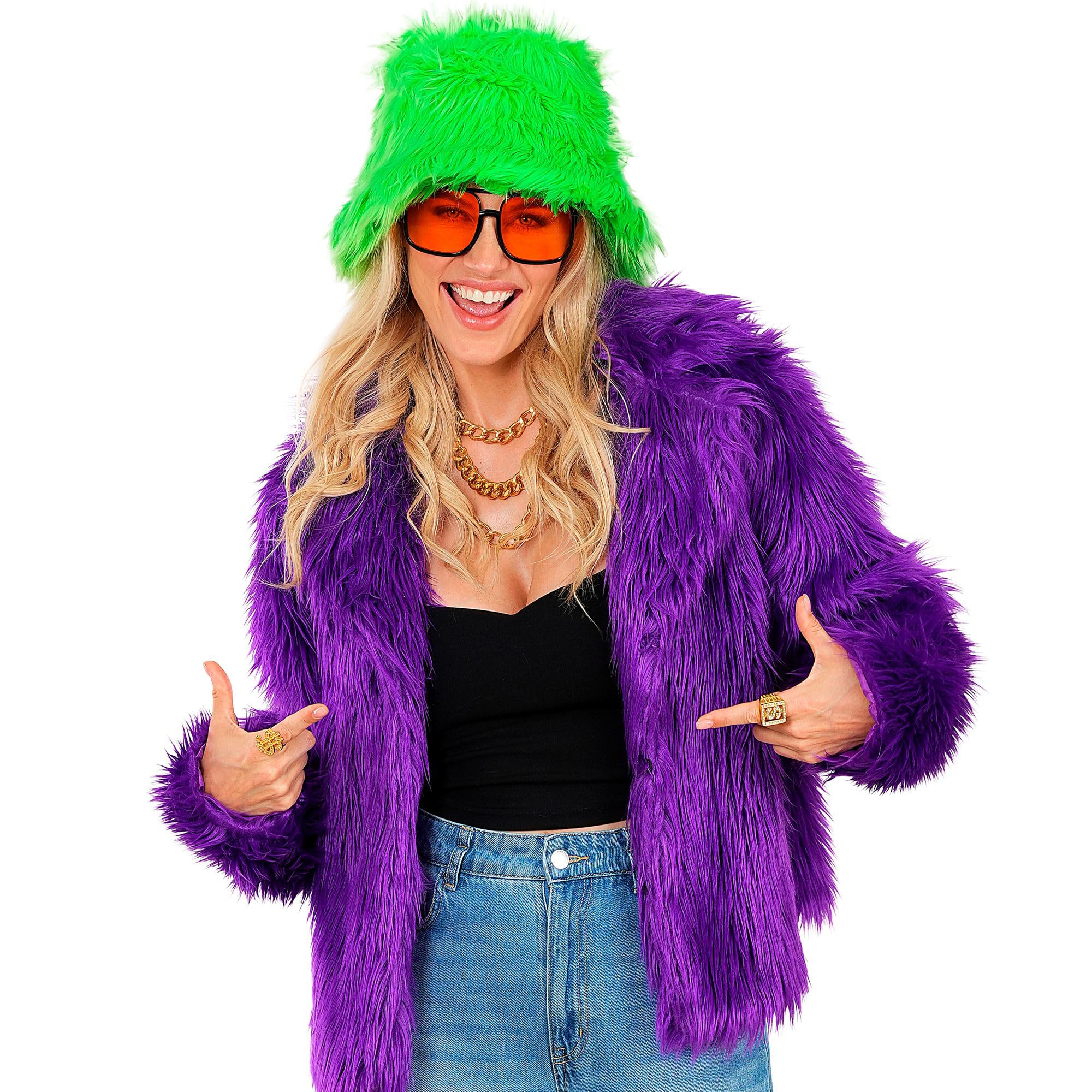 W WIDMANN MILANO Party Fashion Veste en fausse fourrure pour femme, fourrure moelleuse, veste en peluche, costume, tenue de fête pour carnaval et festival