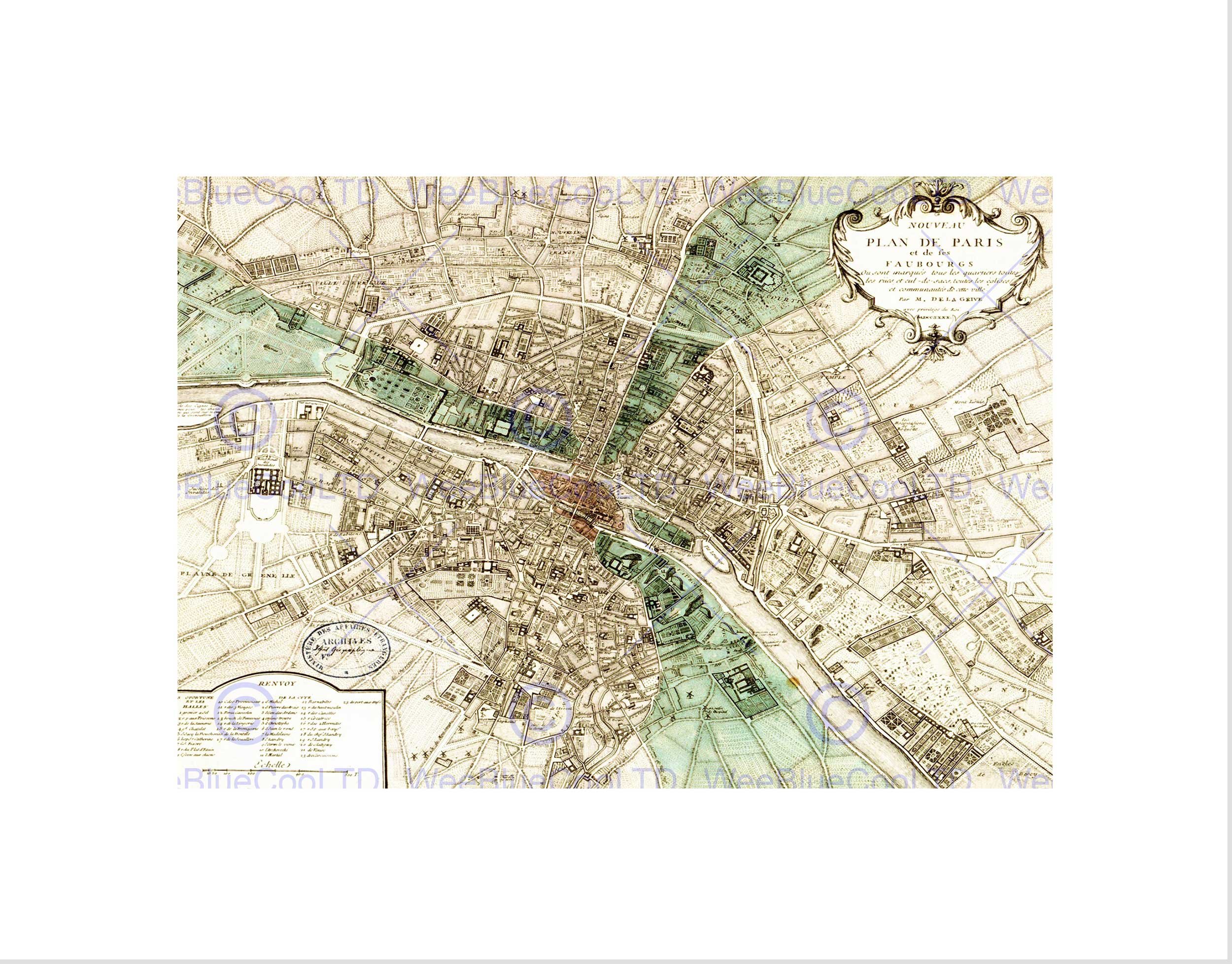 Wee Blue Coo Map Plan De Paris France New Art Picture Wall Art Print