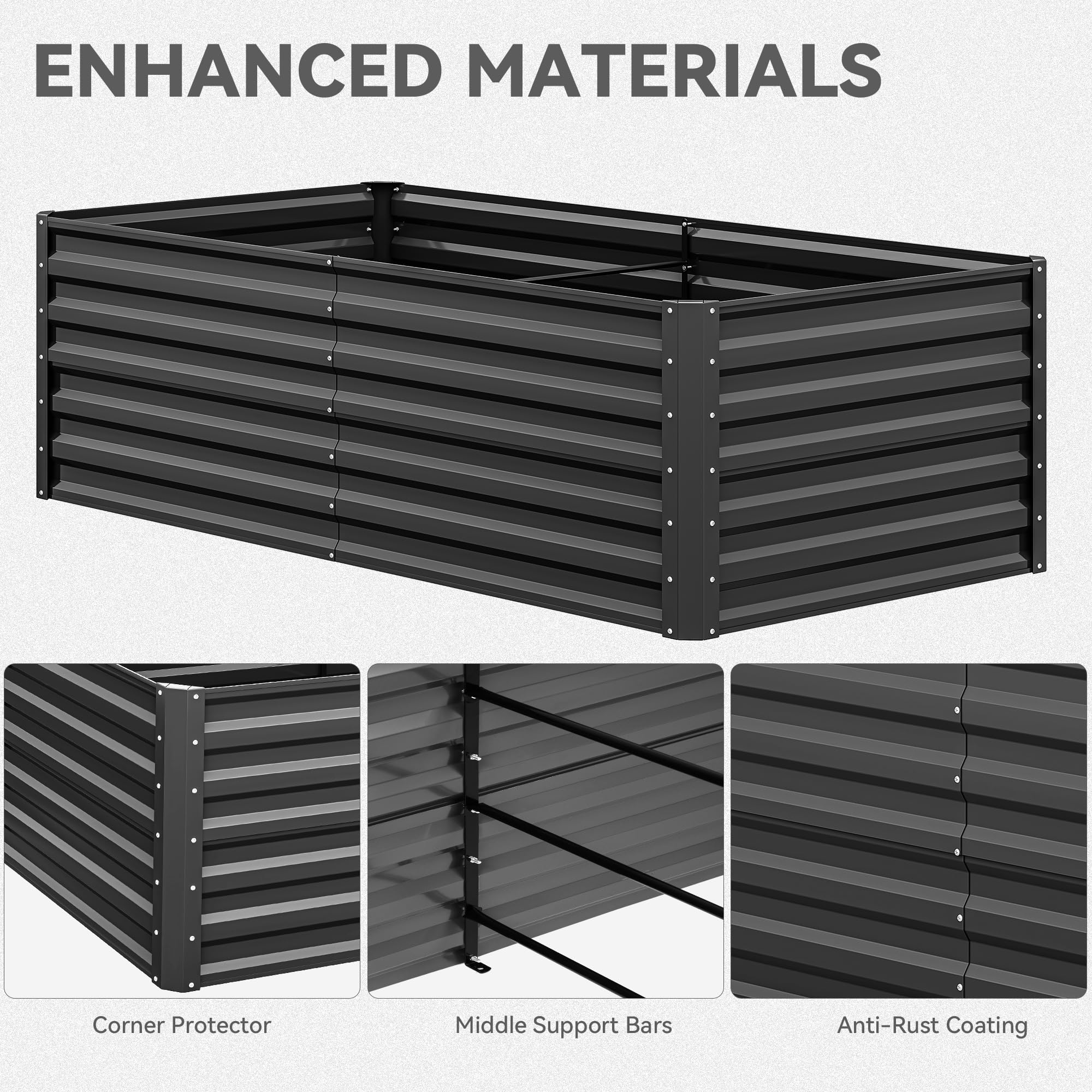 YITAHOME Juego de 2 bancales elevados de Metal 180 x 90 x 60 cm, Kit de bancal Alto de Zinc, Aluminio y magnesio, Acero Inoxidable, bancal Elevado para jardín, con Barra de Apoyo y Guantes para