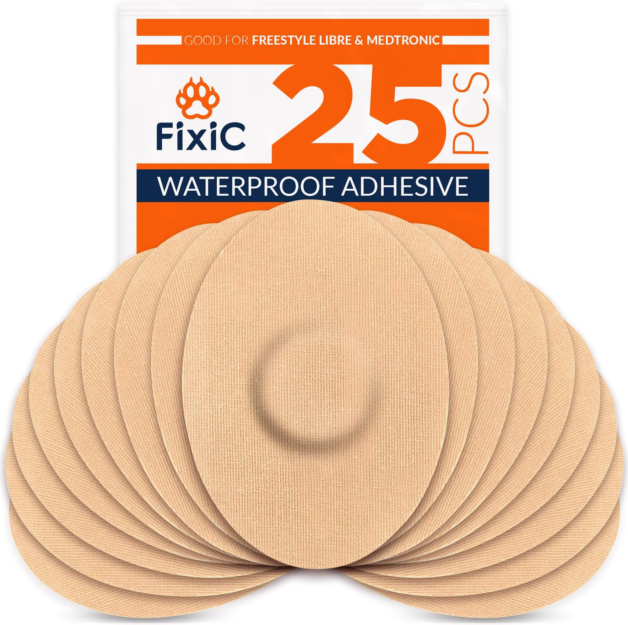 Freestyle Adhesive Patches 25 PCS – Good for Libre 1, 2, 3 & Plus – G7 & Stelo – Guardian – Waterproof Adhesive Patches – Libre Adhesive Covers – Pre-Cut – Best Fixation for Your Sensor! (Tan)