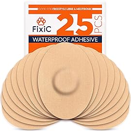 FixiC Freestyle Adhesive Patches 25 PCS - Good for Libre 1, 2, 3 & Plus - G7 & Stelo - Guardian - Waterproof Adhesive Patches - Libre Adhesive Covers - Pre-Cut - Best Fixation for Your Sensor! (Tan)