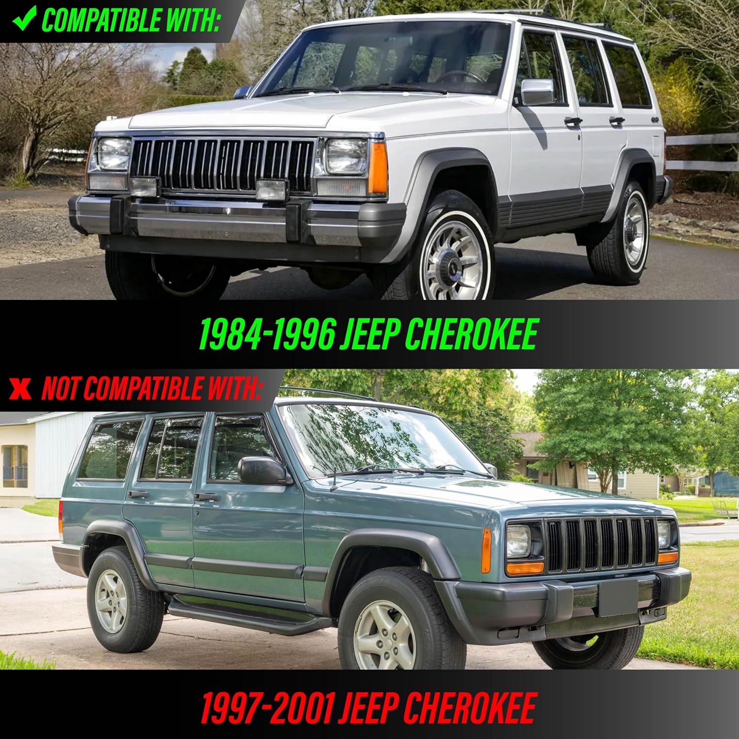 USR 84-96 XJ SUV Turn Signal Light – Front Signal Lamps (Left + Right) Pair - Compatible with 1984-1996 Jeep Cherokee / 1986-1992 Comanche All Models (BLACK HOUSING w/LED AMBER-WHITE DRL SWITCHBACK)