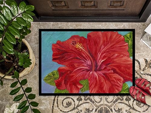 Miniatura 2 de Caroline's Treasures TMTR0319MAT - Felpudo con diseño de hibisco rojo de Malenda Trick de 18 x 27 pulgadas, tapete para puerta delantera, interior y