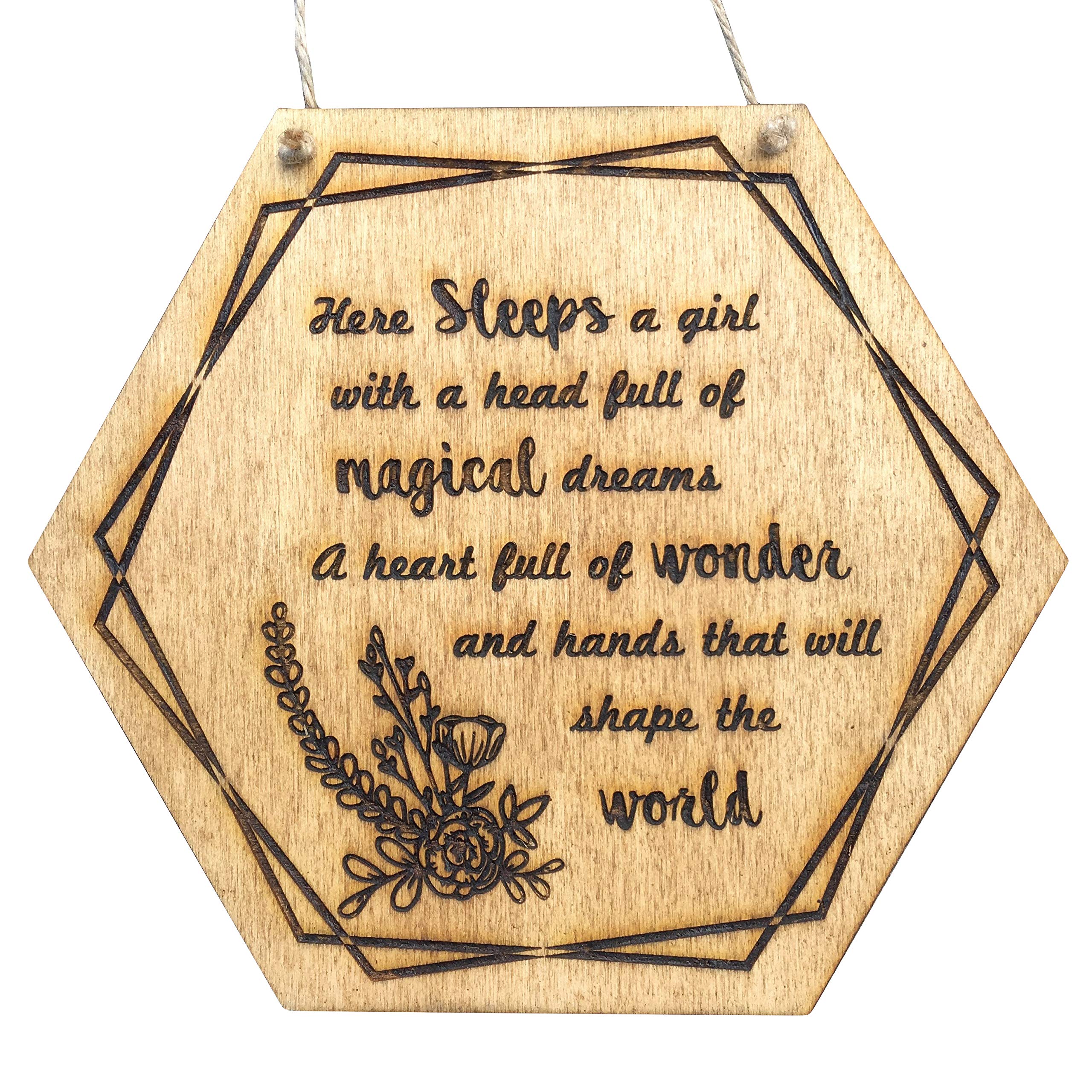 Here Sleeps a Girl Quote Sign - Wooden Hexagon Wall Sign