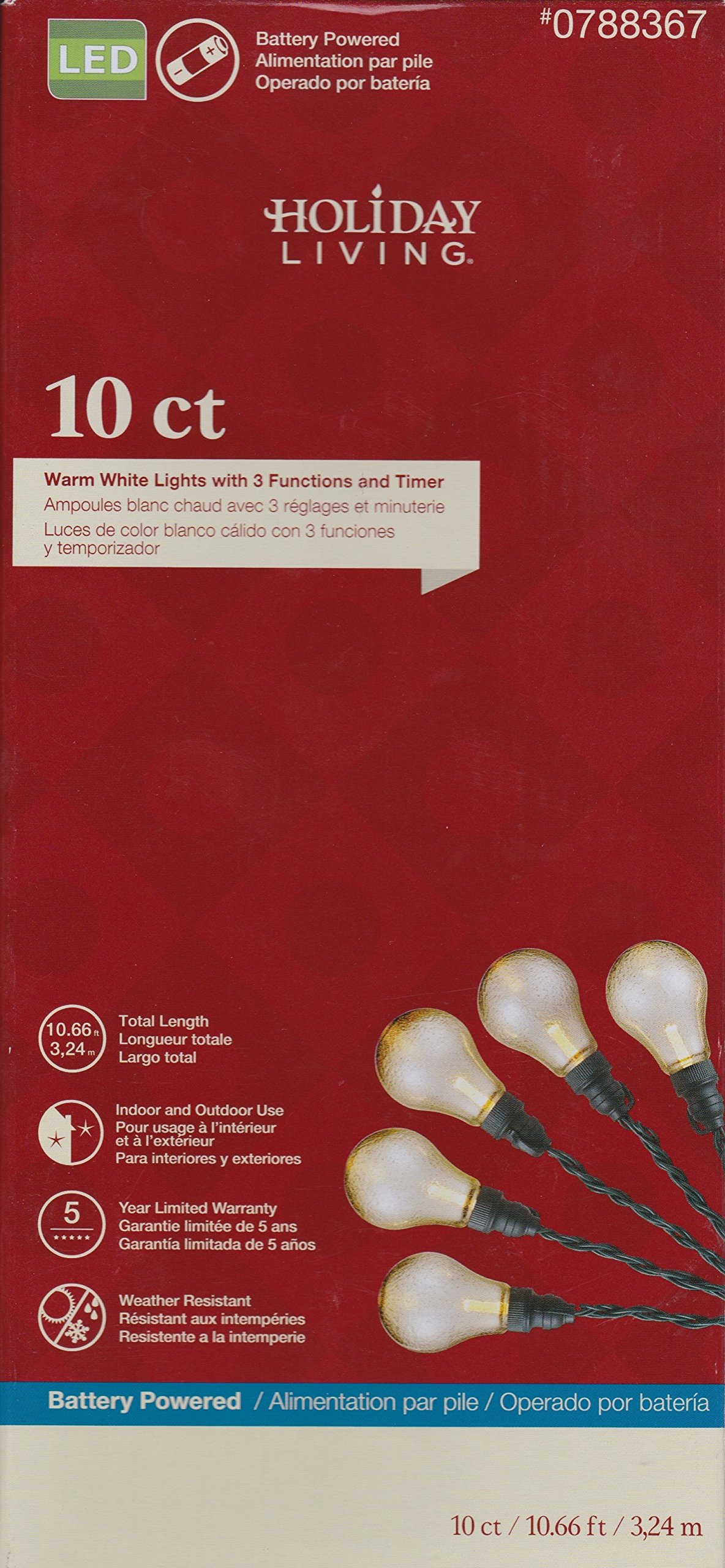 Holiday Living Battery Operated 10 ct LED Warm White Lights With 3 Functions and Timer