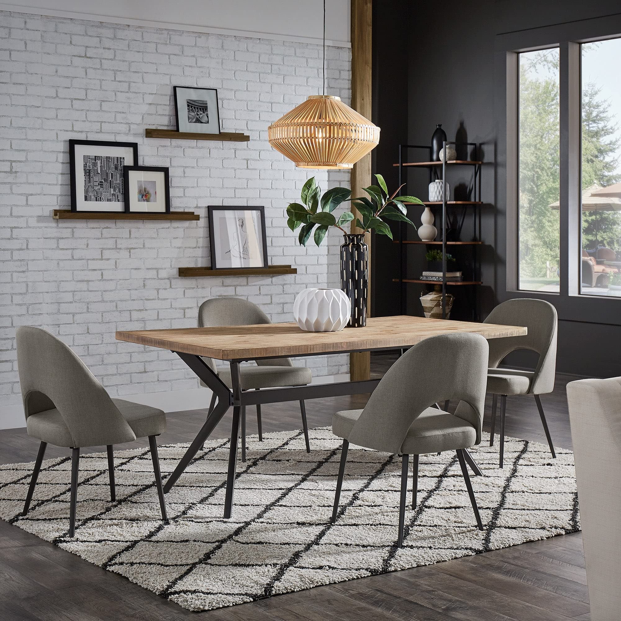 Inspire Q Presley Wood Finish and Black Metal Base Dining Table by Modern Light Pine Table Only Pine Finish 6