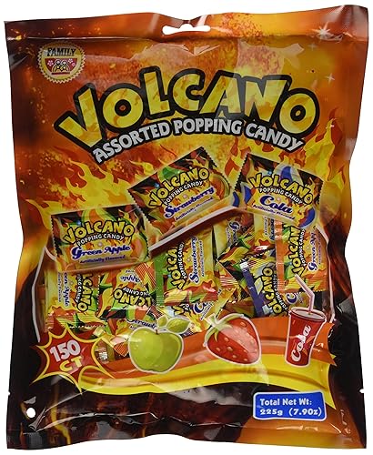 Family Volcano - Caramelos surtidos para reventar, cola/fresa/manzana verde, 7.9 onzas