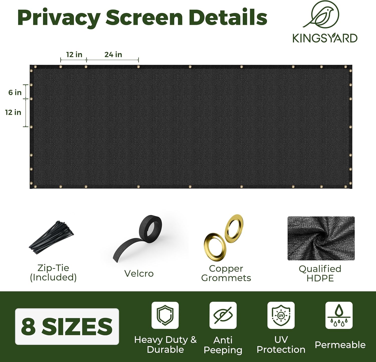 Kingsyard Privacy Fence Screen 4x50FT, Heavy Duty Fencing Shade Cover with Brass Grommet, 170GSM 90% Outdoor Mesh Shade Net for Balcony, Backyard, Patio, Garden Fence, Pool, Zip Ties Included, Black