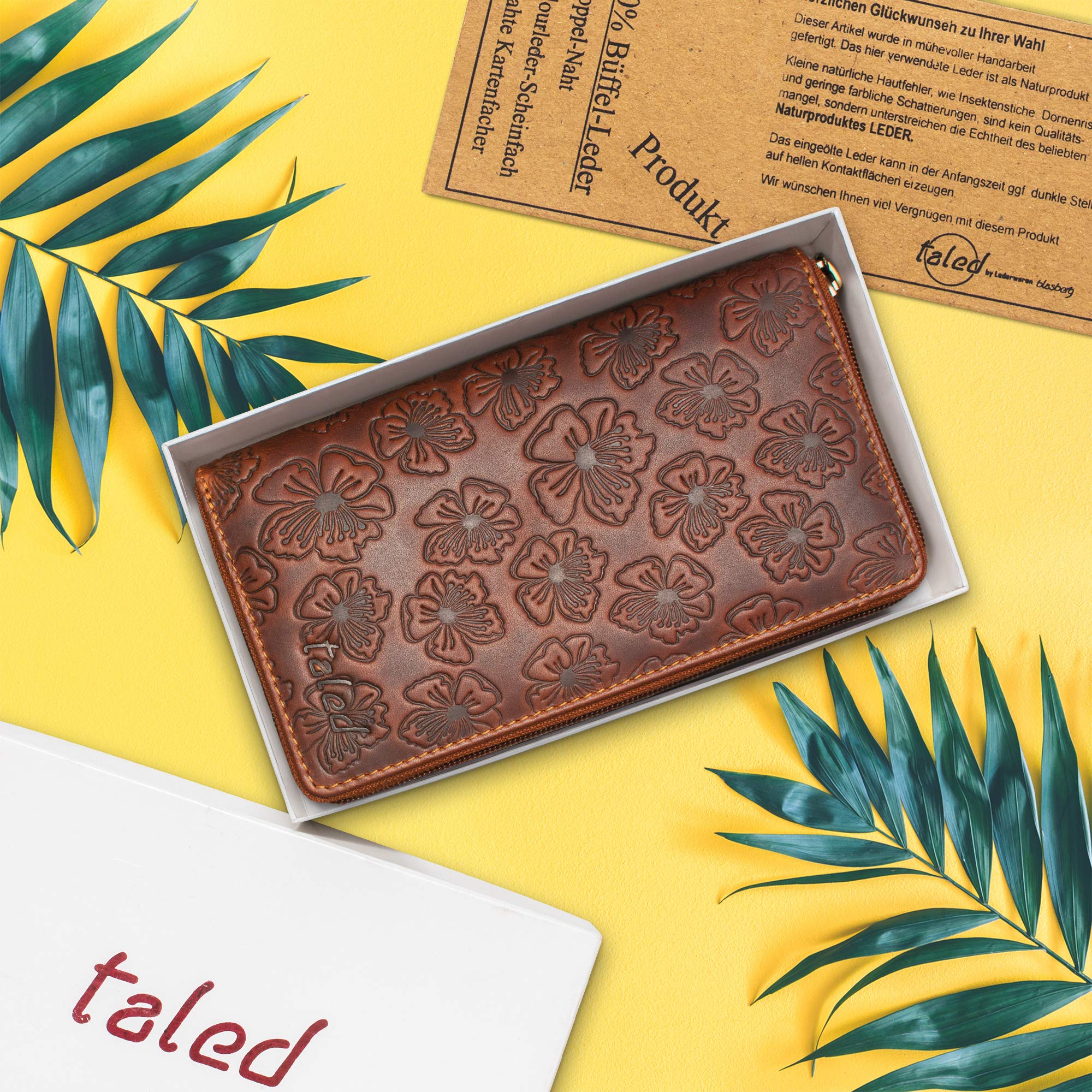 Billetera para Mujer | Grande XXL | Protección RFID | Monedero con Compartimento para Monedas | 12 Compartimentos para Tarjetas | Cartera de Mujer | Caja de Regalo | Marrón Oscuro Natural