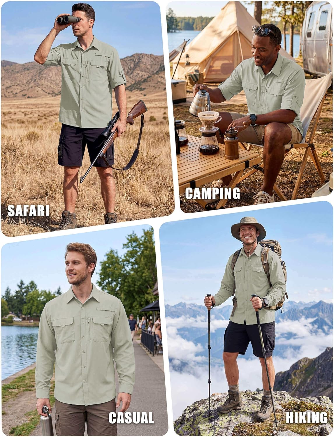 WULFUL Men's Sun Protection Fishing Shirts UPF 50+ UV Lightweight Quick Dry Cooling Button Down Shirts for Work Hiking Safari