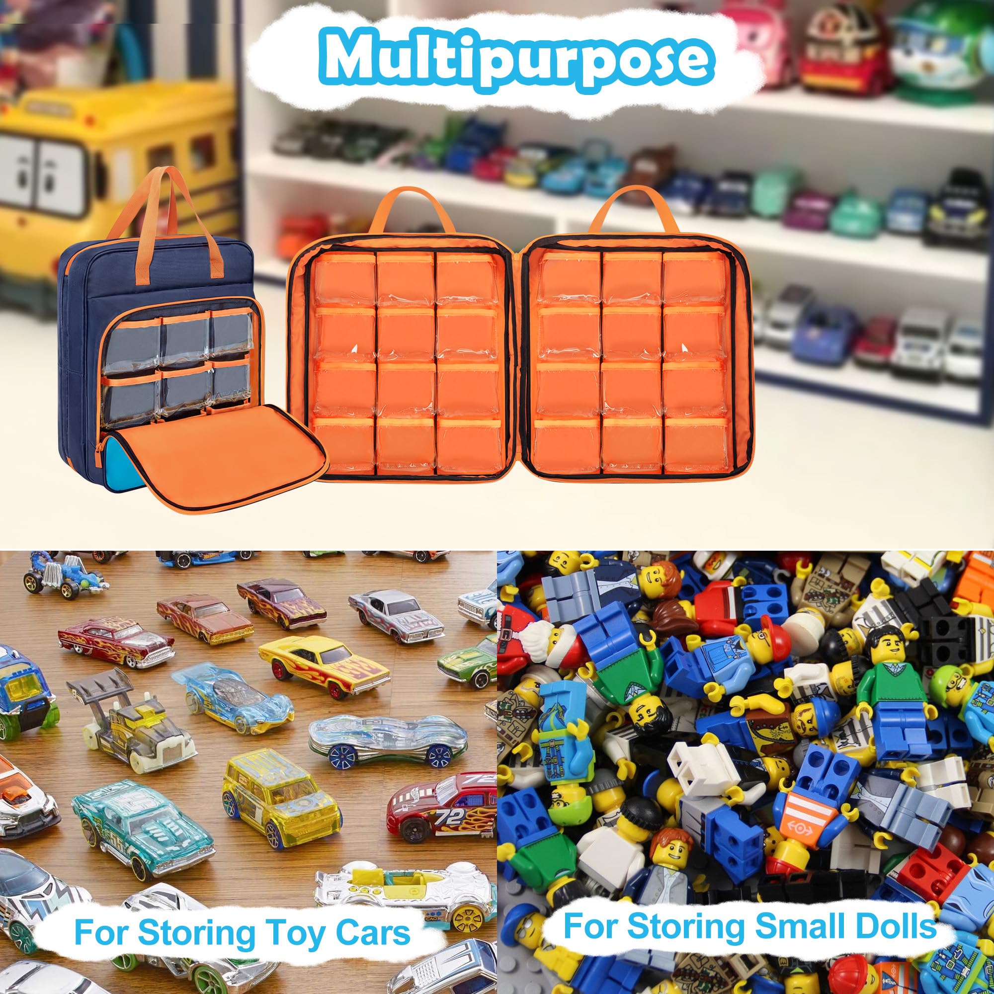 CURMIO Custodia da Trasporto per Auto Giocattolo Compatibile con Hot Wheels Fino a 99 Pezzi, Organizzatrice per Macchinine Giocattolo in Scala 1:64, Auto Matchbox, Piccole Poupée (Solo Borsa)