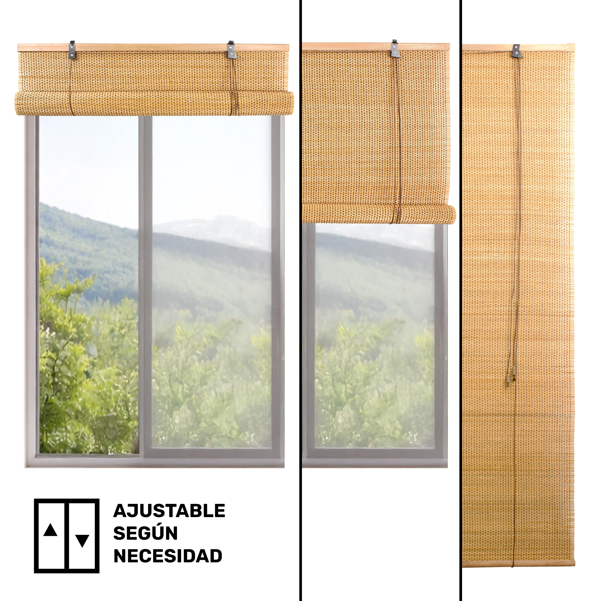 BESCH Persiana Enrollable de Bambú Natural 150x200 cm Estor Rústico Ajustable con Cuerda Cortina para Ventana Protección Luz Privacidad Fácil Instalación Interior Exterior