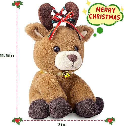 Miniatura 3 de IKASA Juguetes de peluche de renos de Navidad, 11.5 pulgadas, lindo peluche de reno suave, caja de regalo festiva, regalos de Navidad para niños
