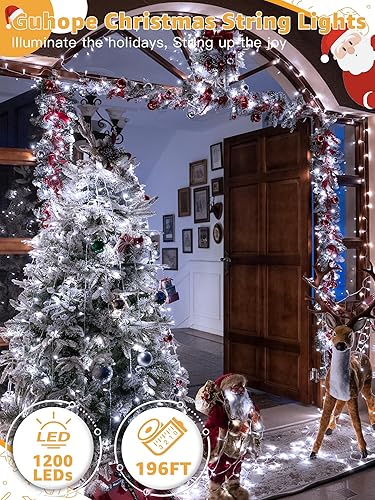 Miniatura 2 de Guirnalda de luces de 1200 LED de 196 pies, impermeable, para exteriores, con control remoto y temporizador, 8 modos de luces regulables para Blanco