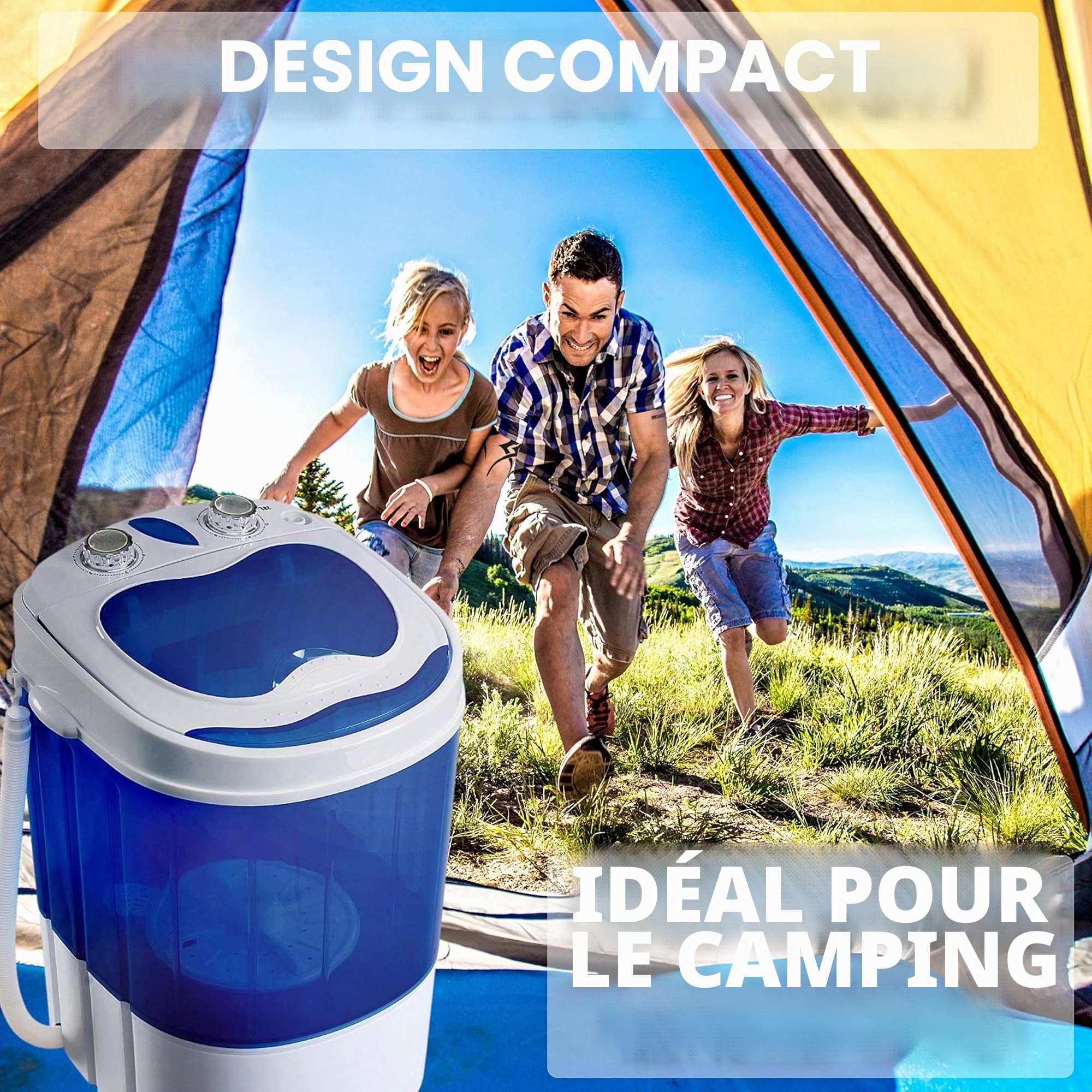 Mini machine à laver avec essoreuse | jusqu'à 3 kg | Machine à laver de voyage | Camping Mobile | Toploader | (1 chambre)