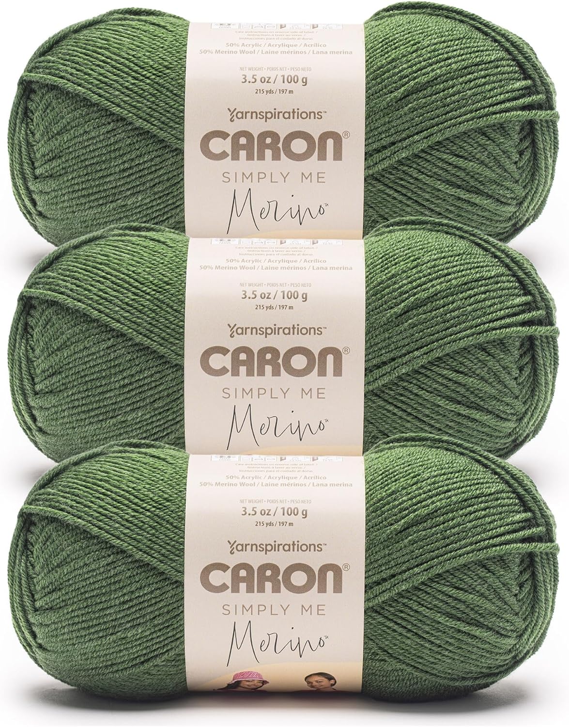 Caron Simply Me Merino Basil Heather Yarn - 3 Pack of 100g/3.5oz - 50% Acrylic, 50% Merino Wool - #3 DK (Light) - 215 Yards - Knitting/Crochet