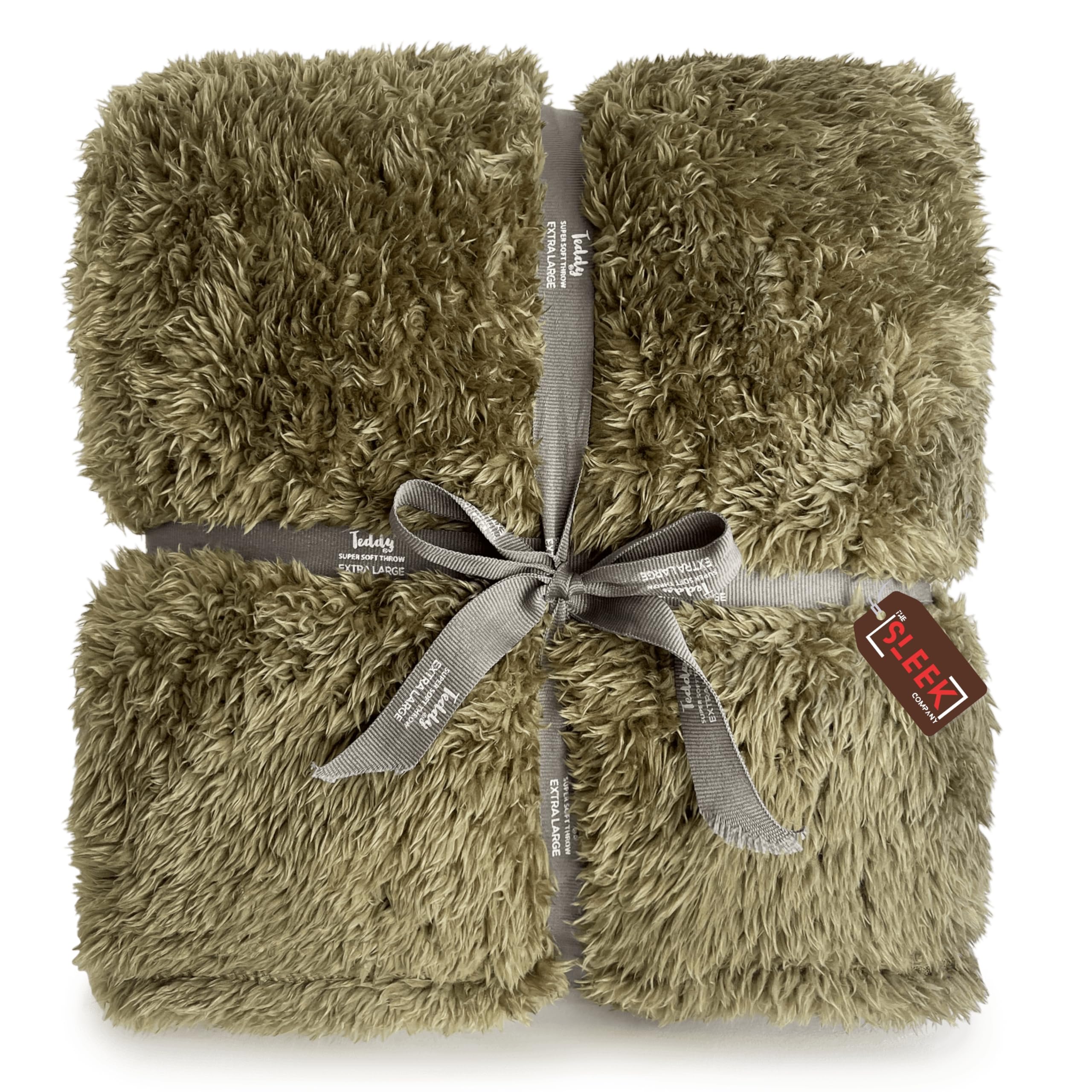Luxury Teddy Bear Single Throw Blanket (130x170cm) – Pack Of 10 – Winter Warm Fur Fleece Blanket for Bed & Sofa – Soft & Hypoallergenic Fluffy Blanket – Ideal for Bedrooms & Living Rooms (Olive Green)