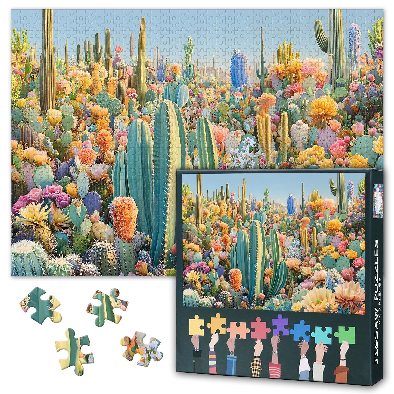 Cactus Puzzles for Adults - Challenging Jigsaw Puzzles for Adults, Flowering Cacti Puzzle Difficult (27.5"x19.7"), Family Game Night Activity & Modern Home Wall Decor Gift Desert Flora Theme