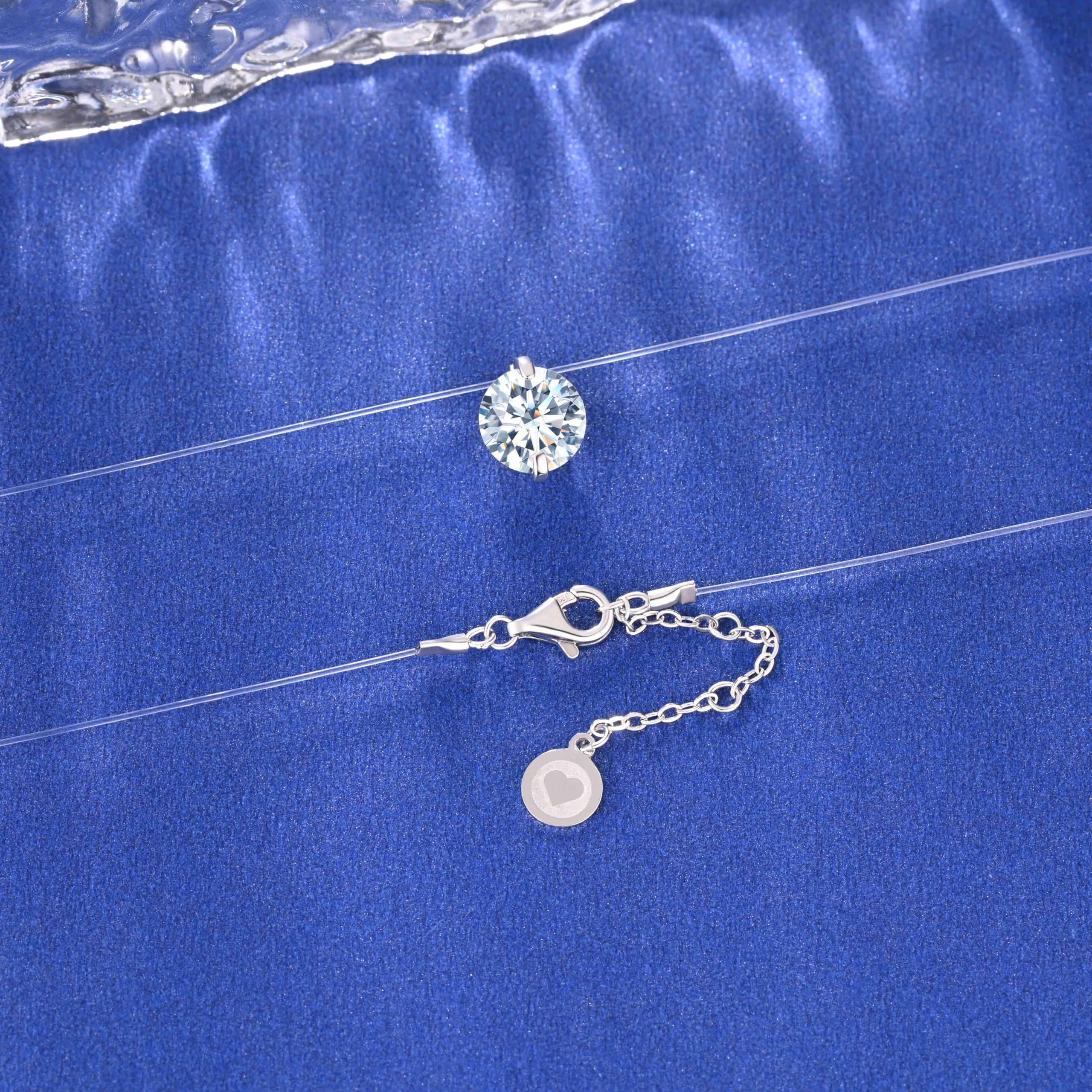Damen Solitär Diamant Ketten Halsreife Funkelnde 2 Karat Moissanit Halskette Anhänger Choker mit Transparente Nylon kette D Farbe VVS1 Perfekt Geschliffene 8mm Diamant GRA Zertifikat