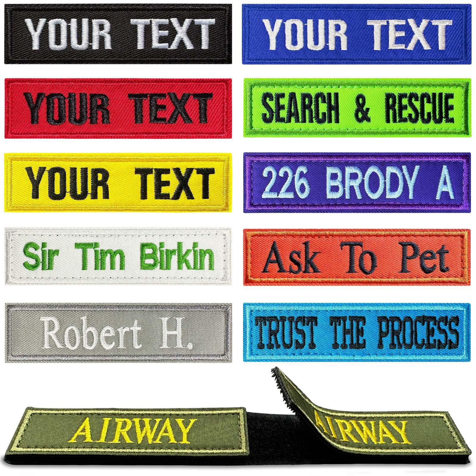 2PCS Embroidered Name Patches, Custom Iron On Sew On Military Name Tags