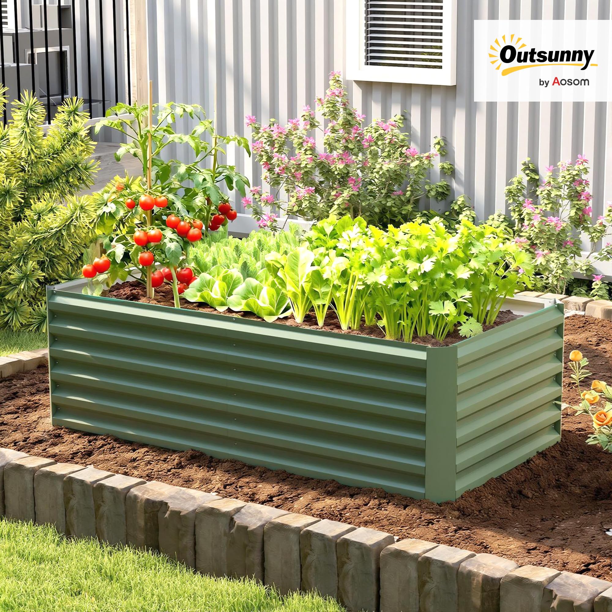 Outsunny Jardinière surélevée en Acier galvanisé, lit de Jardin avec Fond Ouvert, carré Potager de Jardin pour légumes, Fruits, Fleurs, 180 x 90 x 57,5 cm, Vert Clair