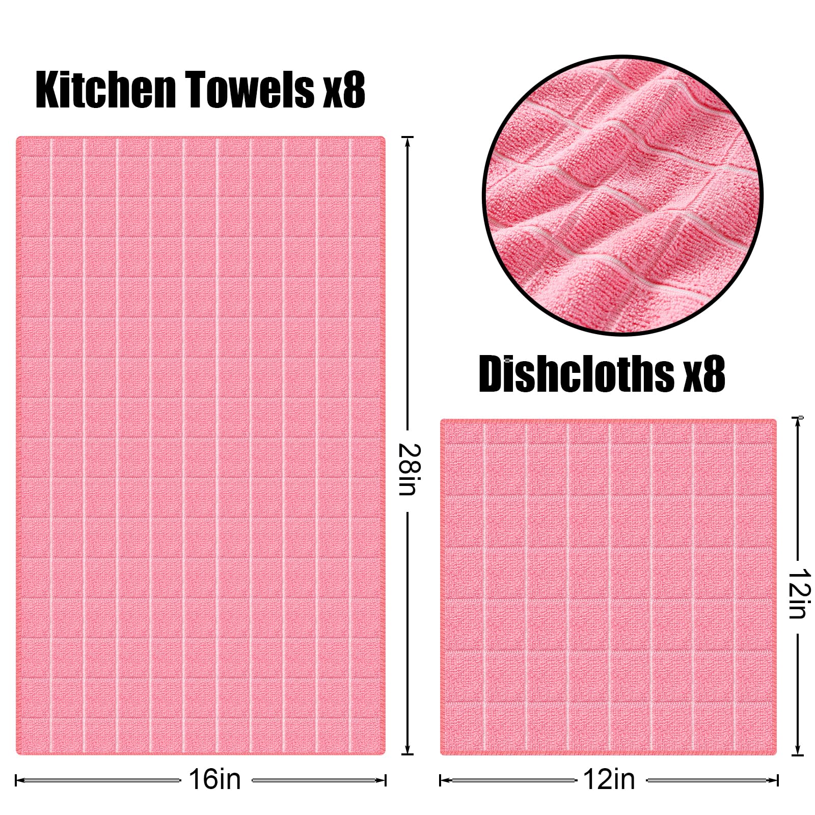 Homaxy Lot de 12 torchons de cuisine et torchons en microfibre, rose