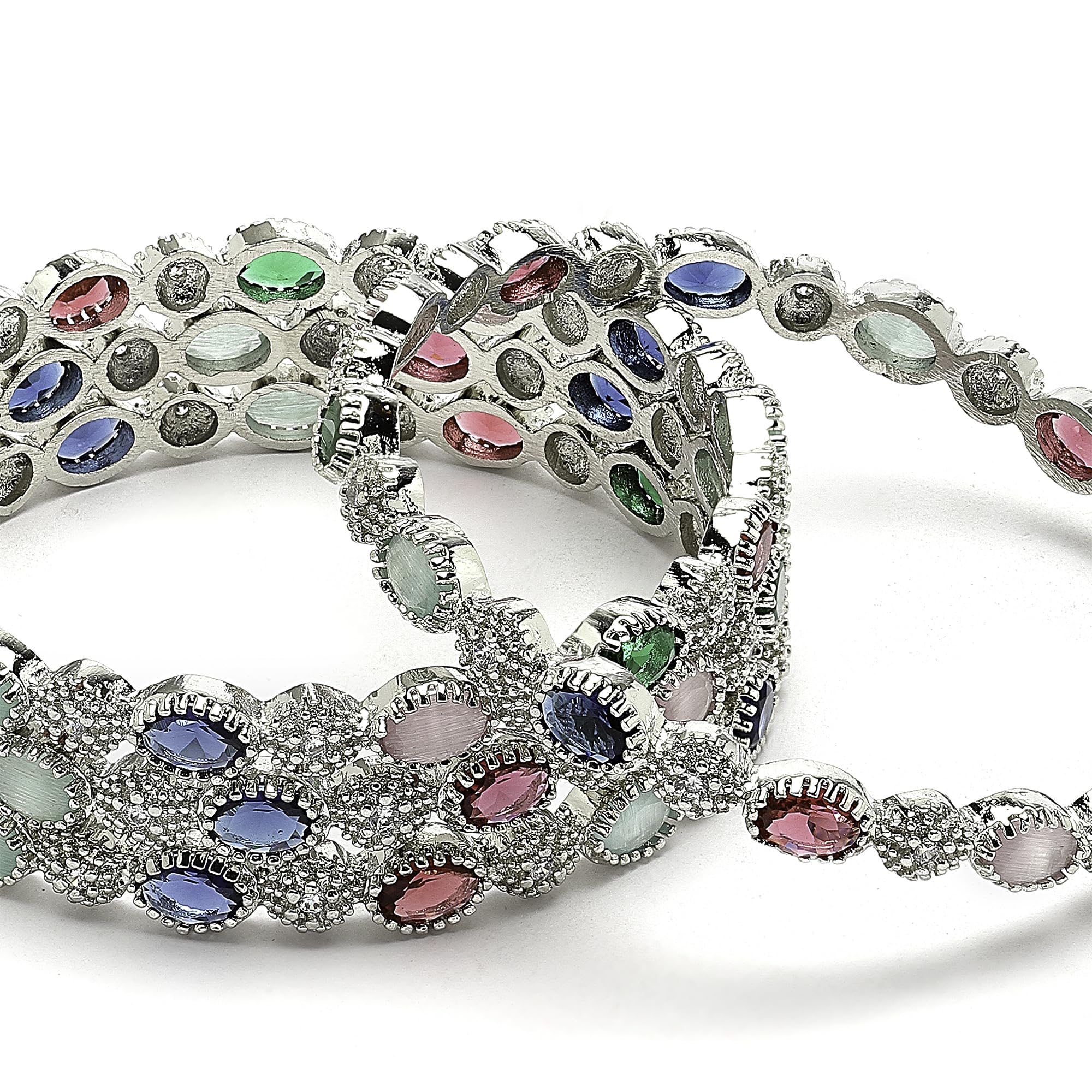 Rhodium-Plated American Diamond Bangles Set of 4 (2.6)