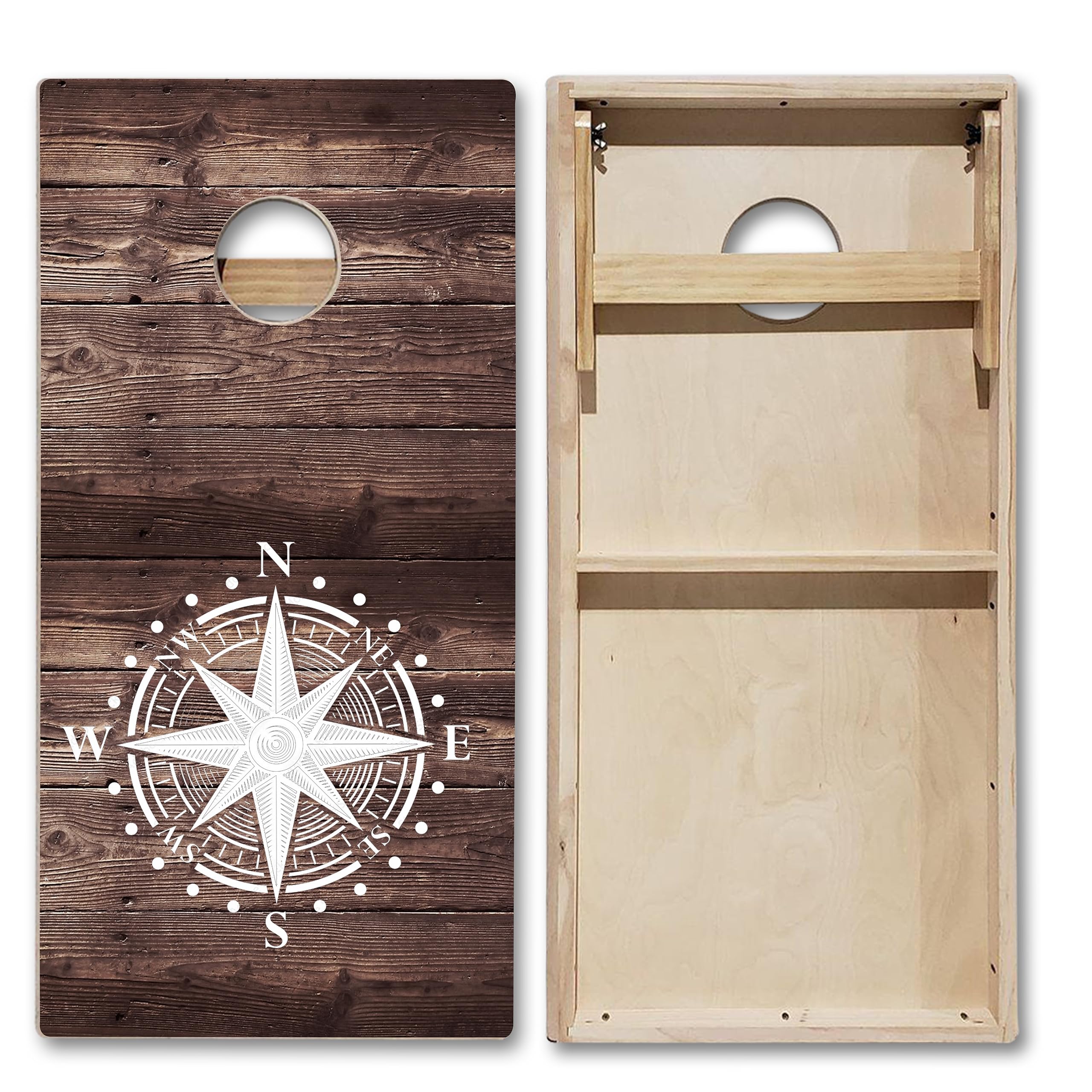 Tailgating Pros Cornhole Boards-4'x2' Cornhole Game w/Carrying Case & Set of 8 Corn Hole Bean Bags w/Tote (4'x2' Compass Tournament Ring)