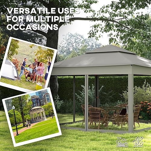 Miniatura 3 de Outsunny Toldo desplegable de 11 x 11 pies, refugio de glorieta para patio al aire libre con red de cremallera extraíble, tienda de campaña