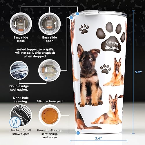 Miniatura 3 de Greenline Goods Vaso aislado de pastor alemán con tapa, 20 onzas, perfecto para mamás de perros, papás, amantes, taza aislada de pastor alemán,
