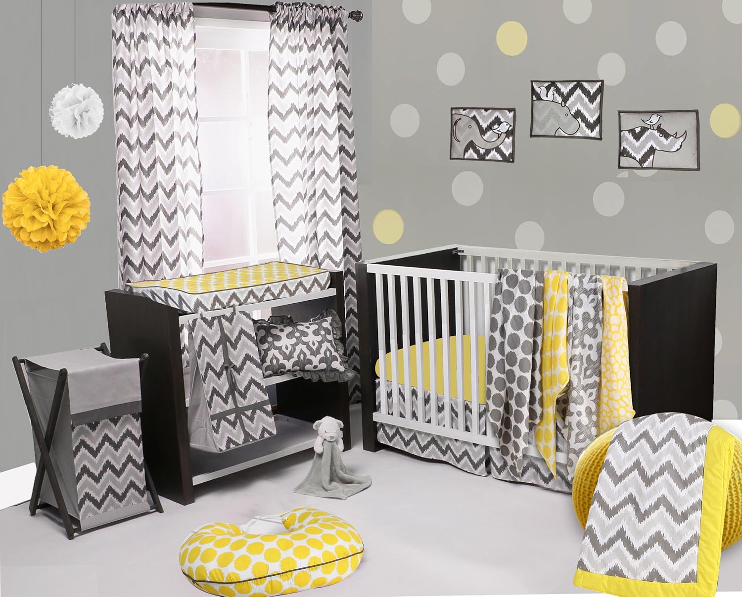 Bacati Ikat Yellow/Grey 6 Pc Crib Set with 4 Muslin Blankets