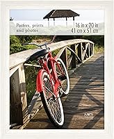 Vista 1 de MCS - Marco para póster con estilo de museo, veta de madera blanca, para colgar vertical y horizontal en la pared, marco grande para fotos, pósters