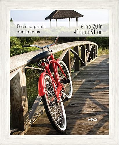 MCS - Marco estilo museo para póster, veta de madera blanca, 16 x 20 pulgadas, individual