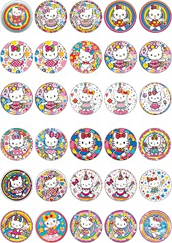 30 x Edible Sugar Cupcake Toppers Pink Kitty Inspired Collection of Edible Cake Decorations | Uncut Edible on Sugar Sheet
