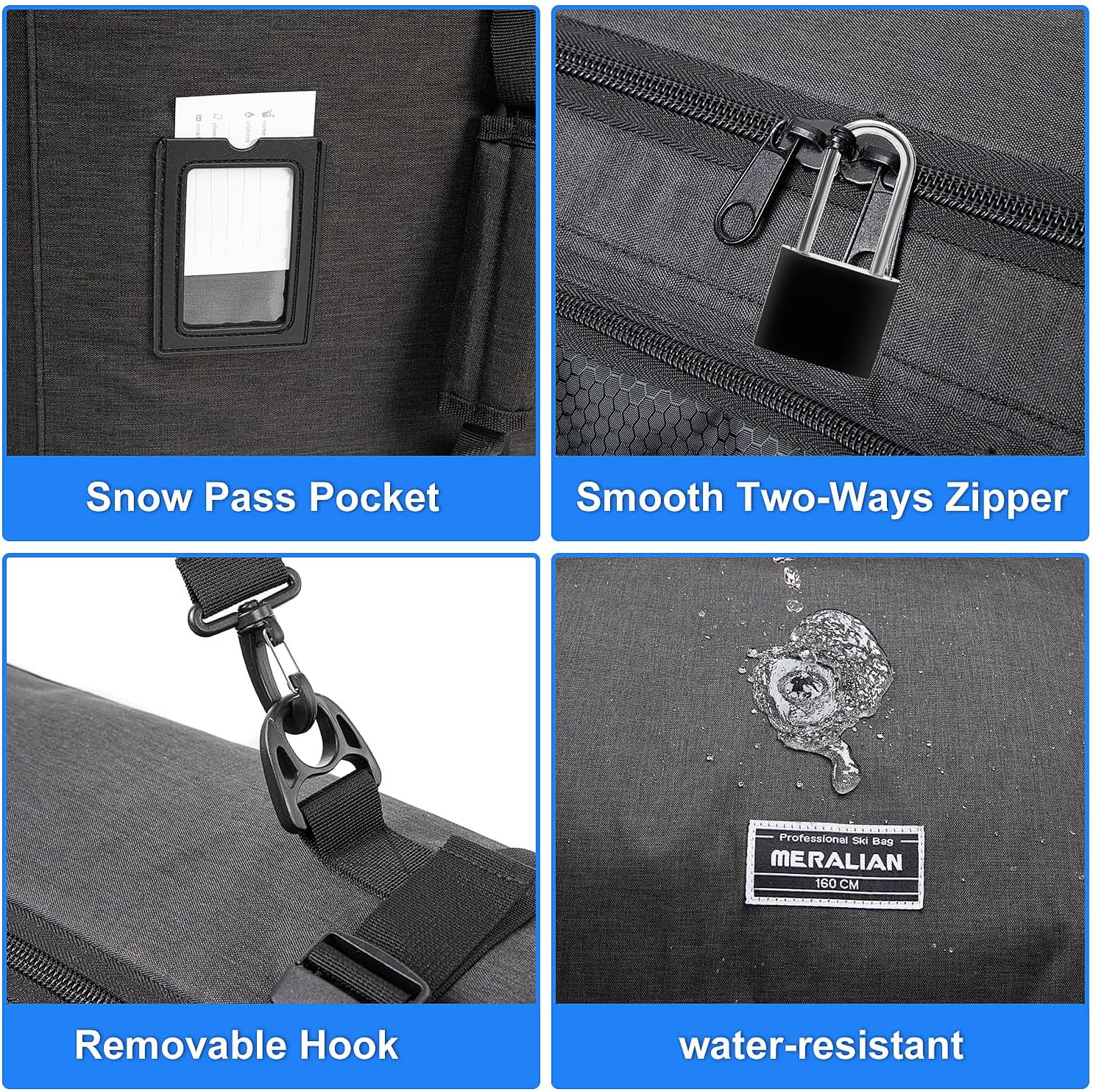 Snowboard Bag with Wheels, Padded Roller Snowboard Bag for Single Snowboard and Snowboard Boots,Available Length in 160cm and 170cm.