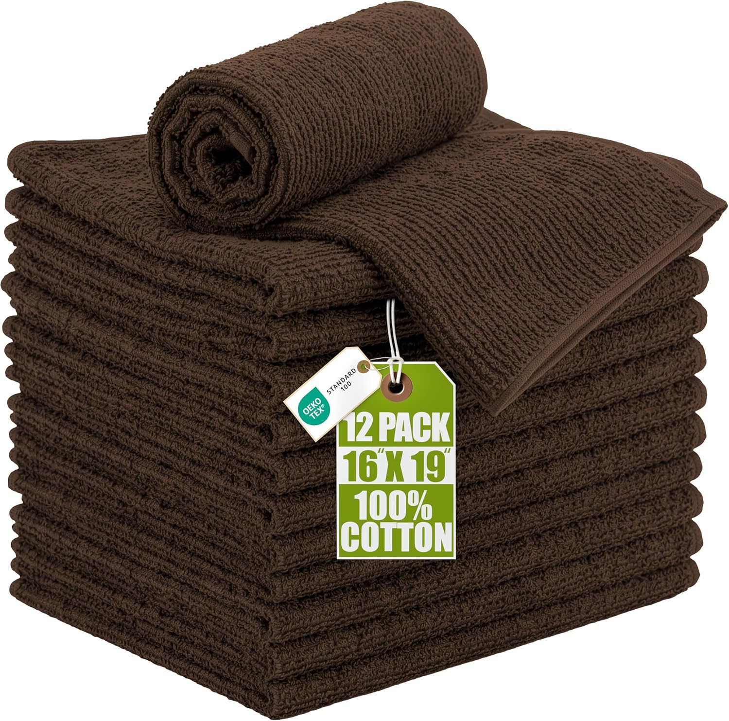 Utopia Towels Kitchen Bar Mops 16 x 19 Inches, 100% Cotton Super Absorbent Ribbed Bar Towels, Multi-Purpose Cleaning Towels for Home and Kitchen Bars 12 Pack Brown