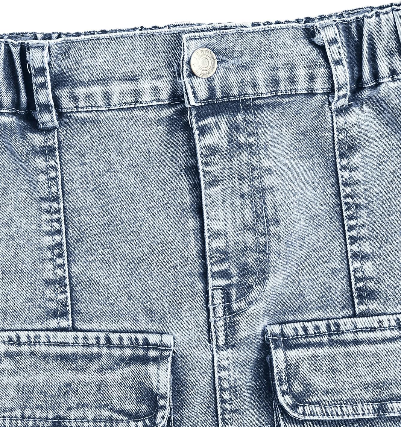 GORGLITTER Girl's Skirts Cute Jean Denim High Waisted Button Zipper Flap Pocket Cargo Bodycon Mini Short Skirt Outfits
