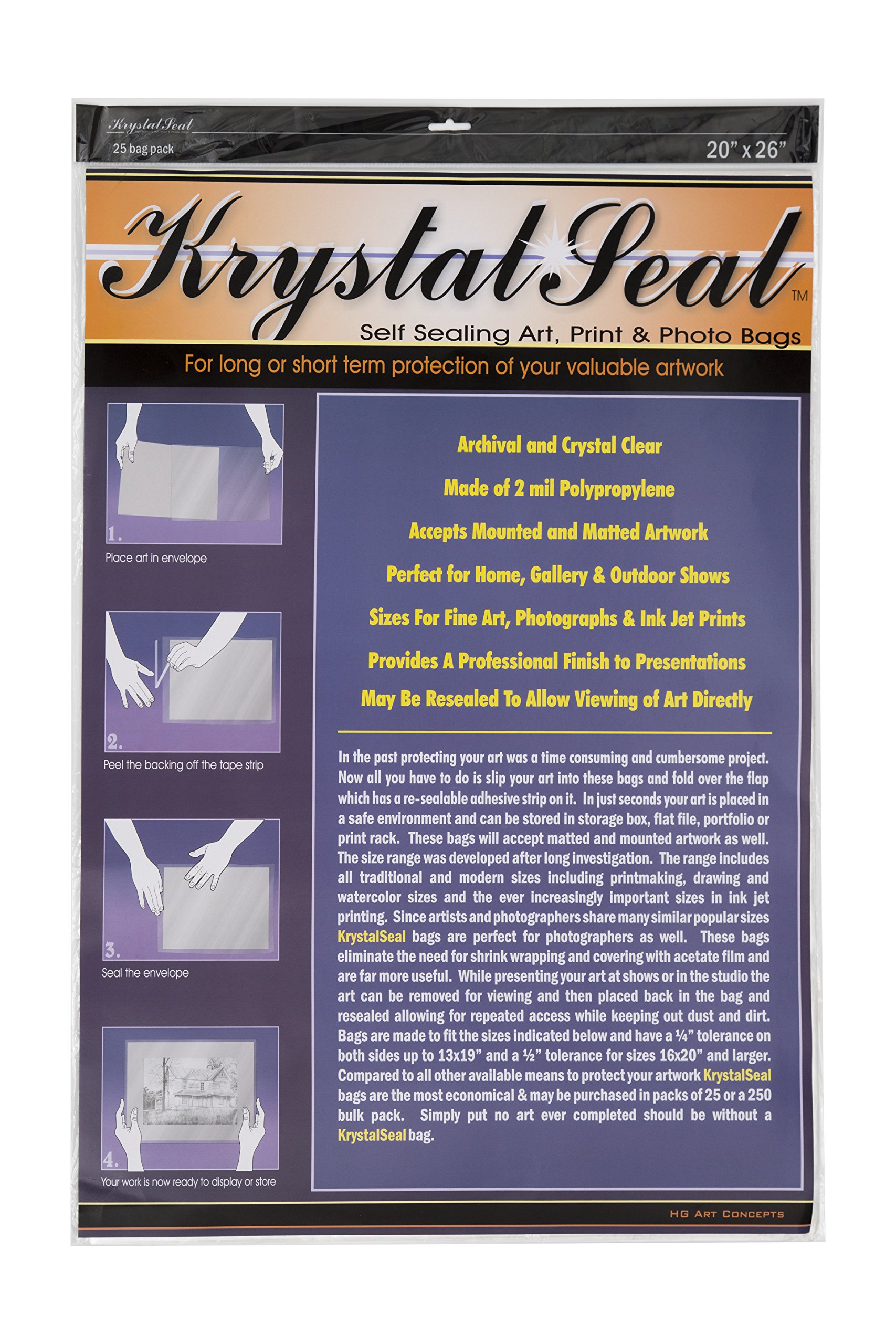 Creative Mark Krystal Seal ATC Art and Photo Bags - Archival Polyethylene Sealing Bags for Paintings, Artwork and Photo Storage - 20 x 26"- Pack of 25