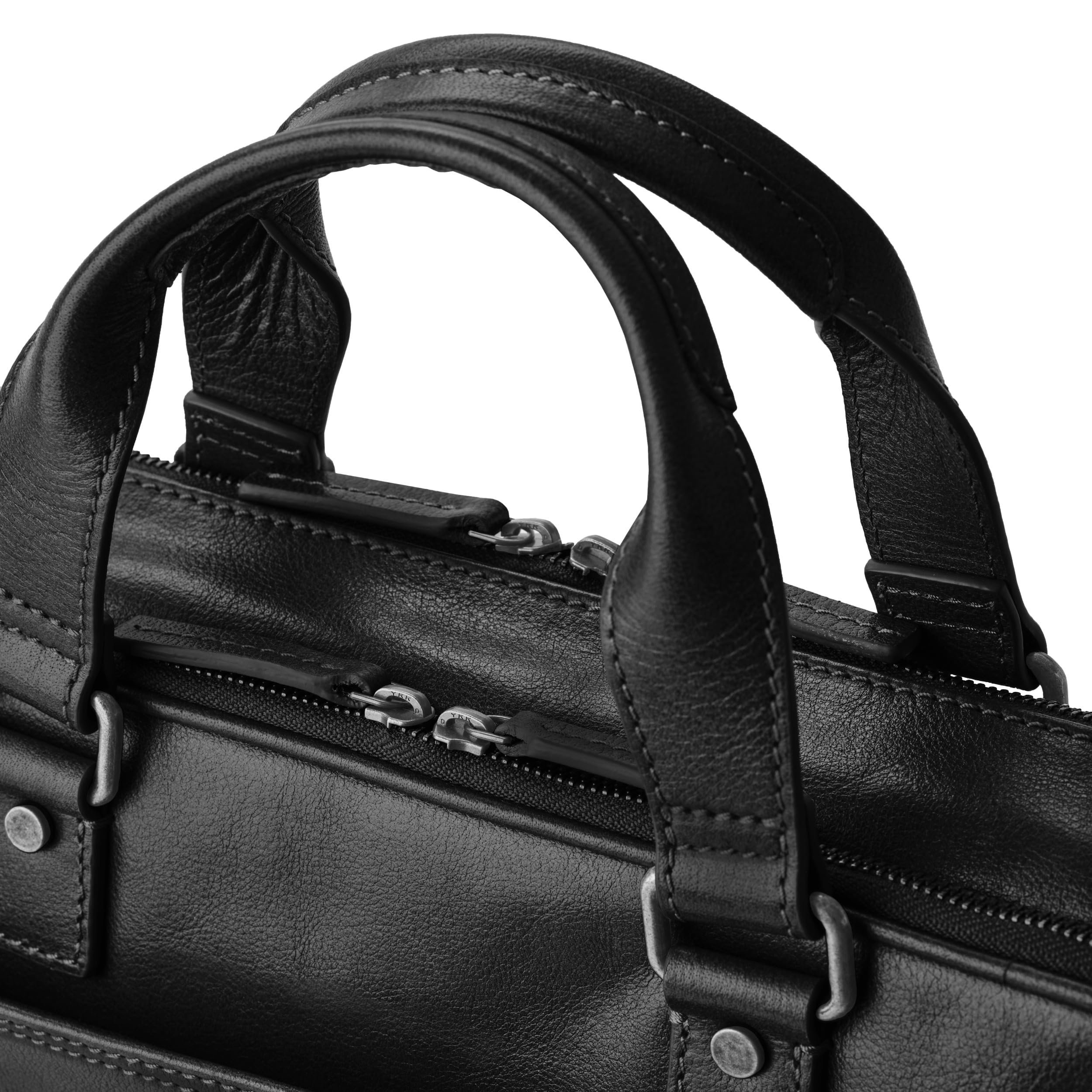 DRAKENSBERG Aurelio Porte-documents en cuir pour homme, 2 compartiments principaux, sacoche luxueuse pour ordinateur portable 16" pour le bureau, le travail, les voyages, 11 l, Noir , L
